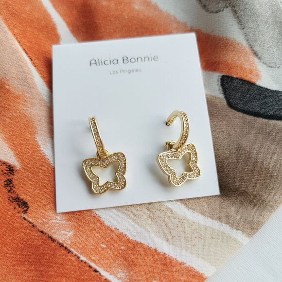 Alicia Bonnie - Emilie - Gold Crystal Pave Drop Earrings - Picture 1 of 3
